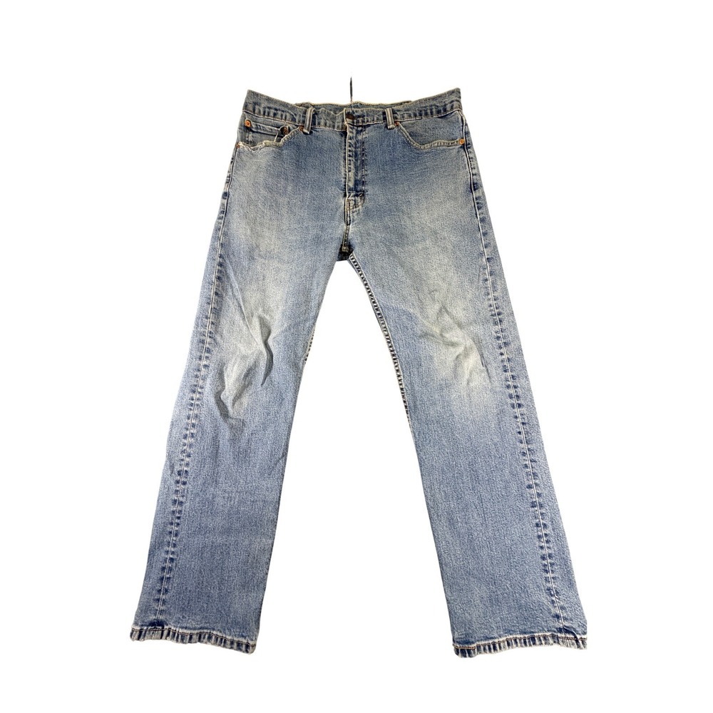 Levis 505 Regular Fit Straight Leg Jeans Mens 34x28 Light Wash Blue Denim Vtg